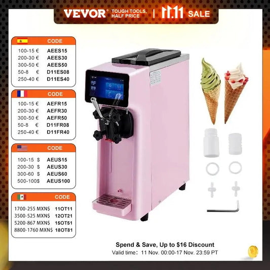VEVOR 10-20L/H Ice Cream Maker Commercial Single Flavor Countertop Gelato Sorbe