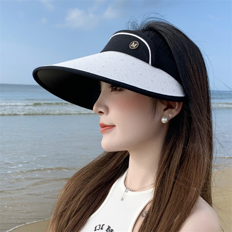 Large Brim Sun Hat for Women Summer Trip, UV Resistant Empty Top, Slim Face, Ve image 3