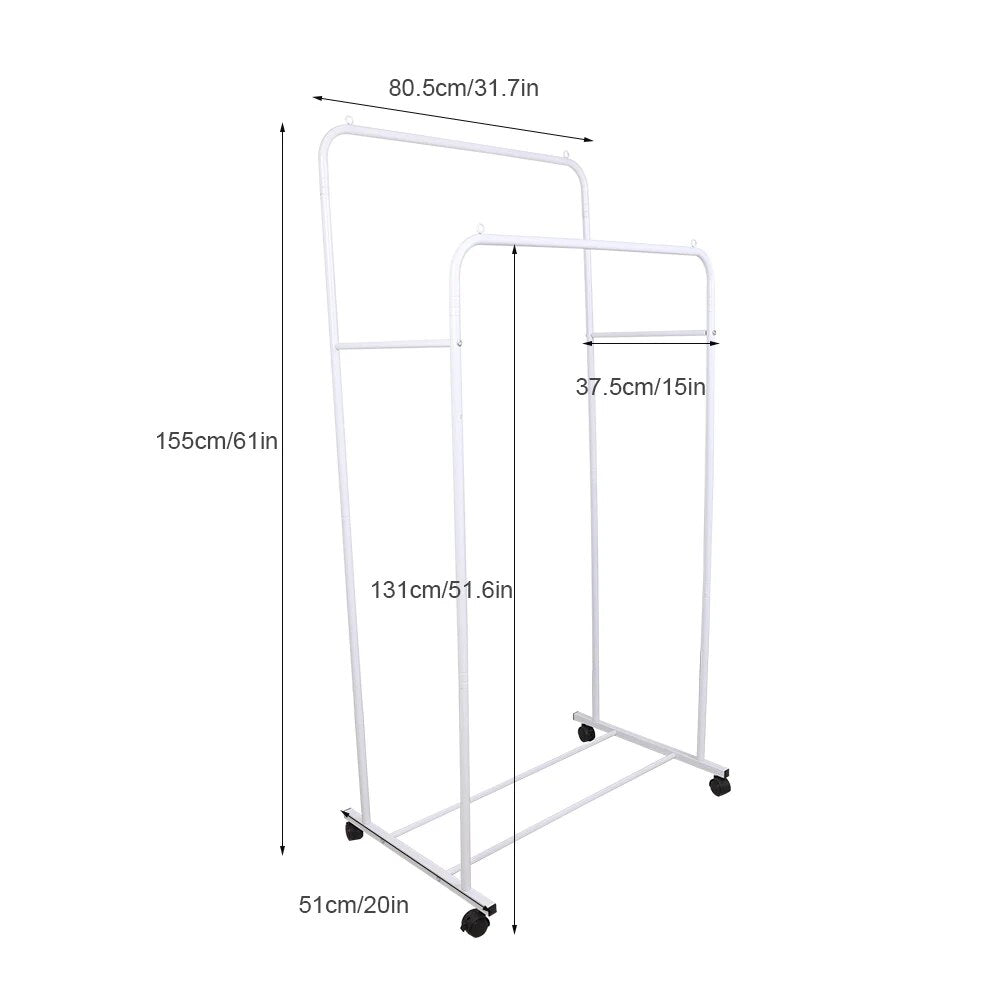 Heavy Duty Clothes Rack Garment Rail Rolling Stand Two Top Rod & Lower Storage image 5