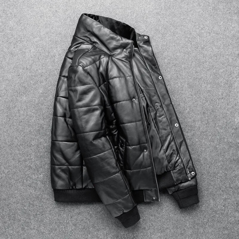 Sheepskin Jacket Top Layer  Down Cotton Winter Warm Coat Stand Collar Real Leat image 3