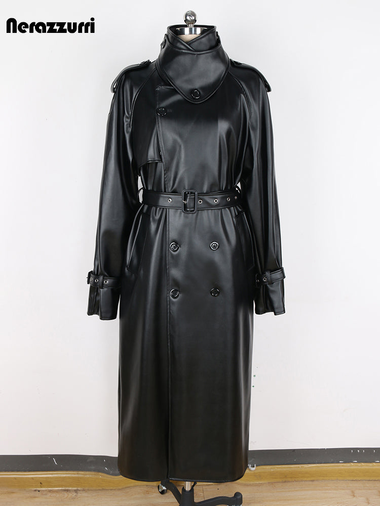 nerazzurri Spring Autumn Long Oversized Windproof Waterproof Black Pu Leather T image 1