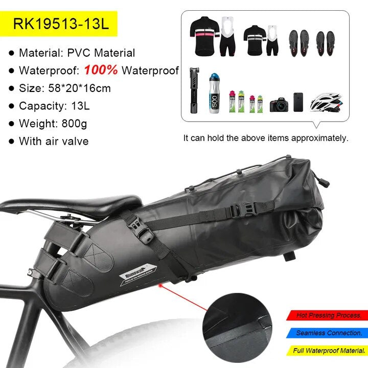 Rhinowalk Bike Saddle Bag Waterproof 5L-13L Large Capacity Foldable Tail Rear B image 3