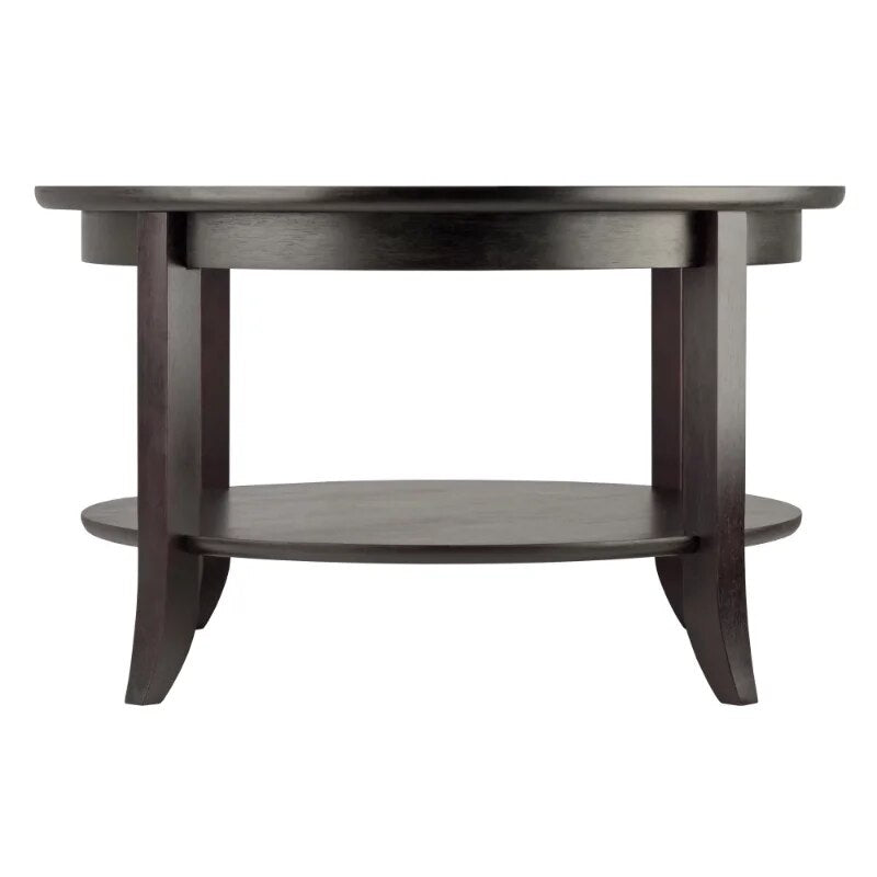 Wood Genoa Round Coffee Table with Glass Top, Espresso Finish image 3