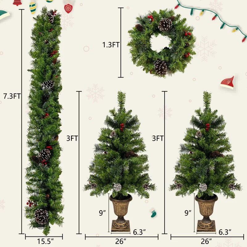 Pre-lit Christmas Tree Artificial Christmas 4-Piece Set,Garland, Wreath and Set image 5