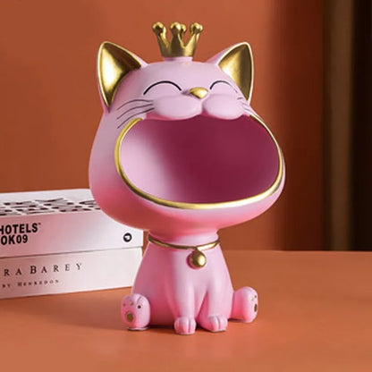 Fortune Crown Big Mouth Cat Entrance Key Storage Tray Decorative Ornament, Ligh image 2