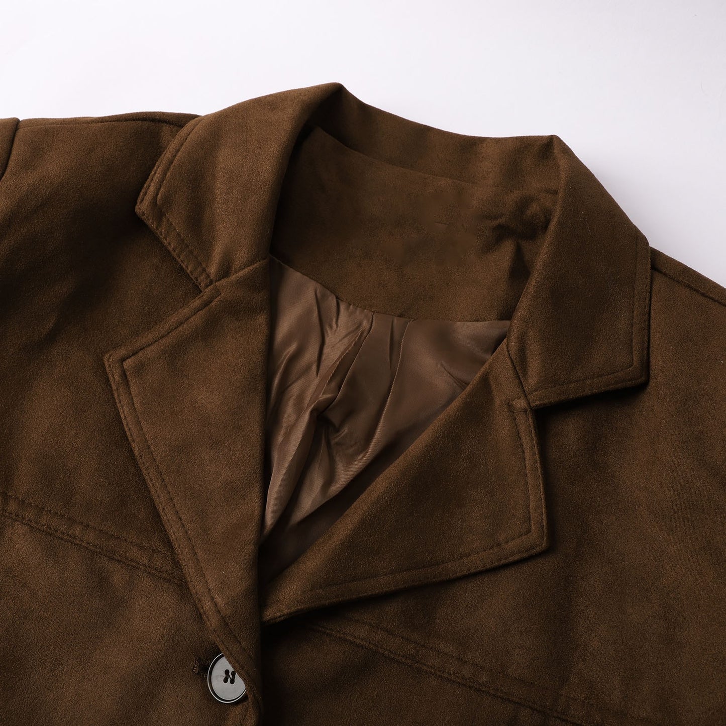 Khaki Coffee Women Suede Suit Jackets Elegant Lady Office Work Chamois Blazers  image 6