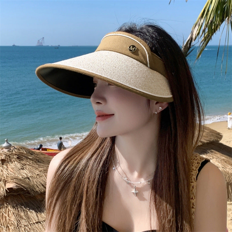 Large Brim Sun Hat for Women Summer Trip, UV Resistant Empty Top, Slim Face, Ve image 0