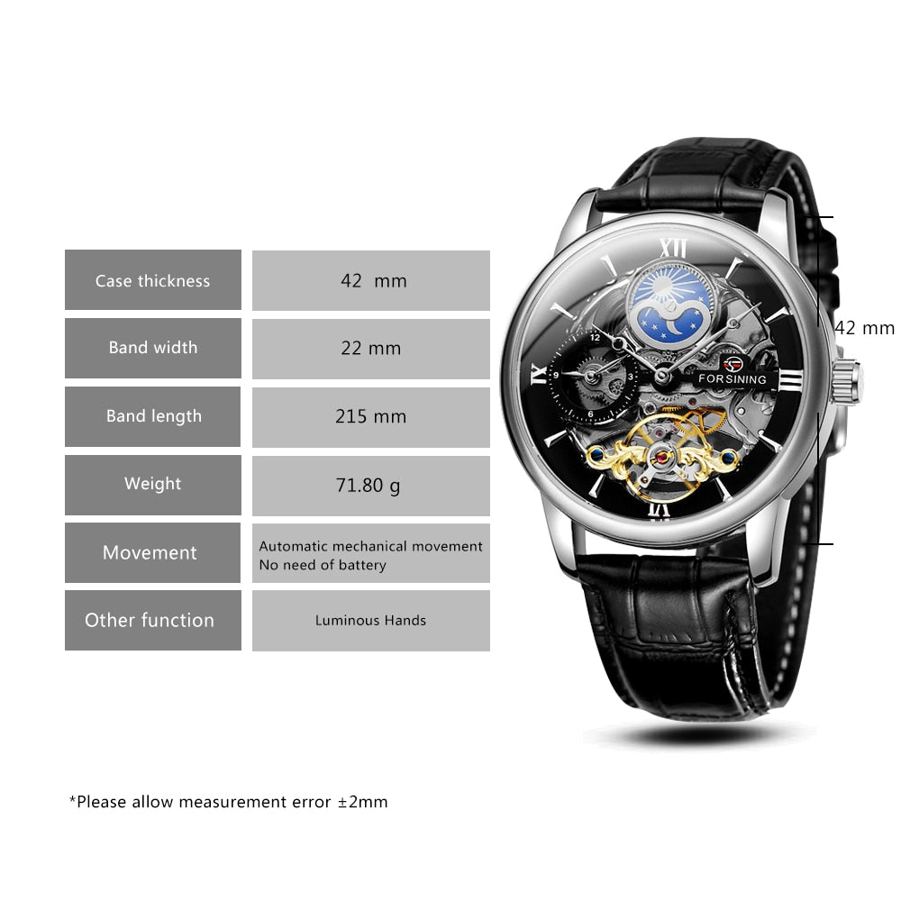 Forsining Luxury Skeleton Mechanical Watches for Men Dual Time Zone Tourbillion image 8