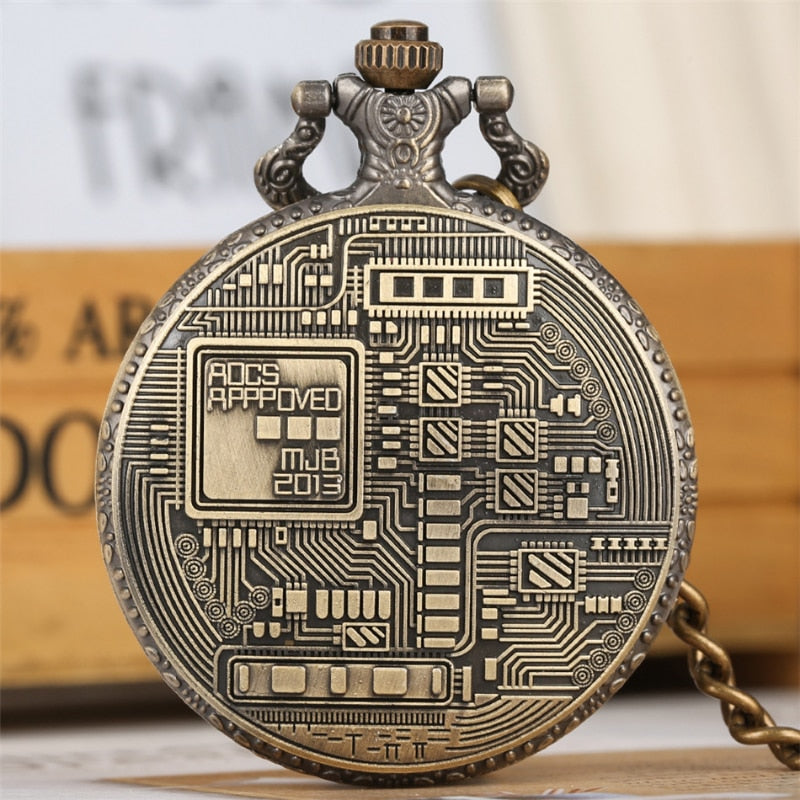 Antique Bronze Bitcoin Pattern Quartz Pocket Watch Exquisite Engraving Souvenir image 0