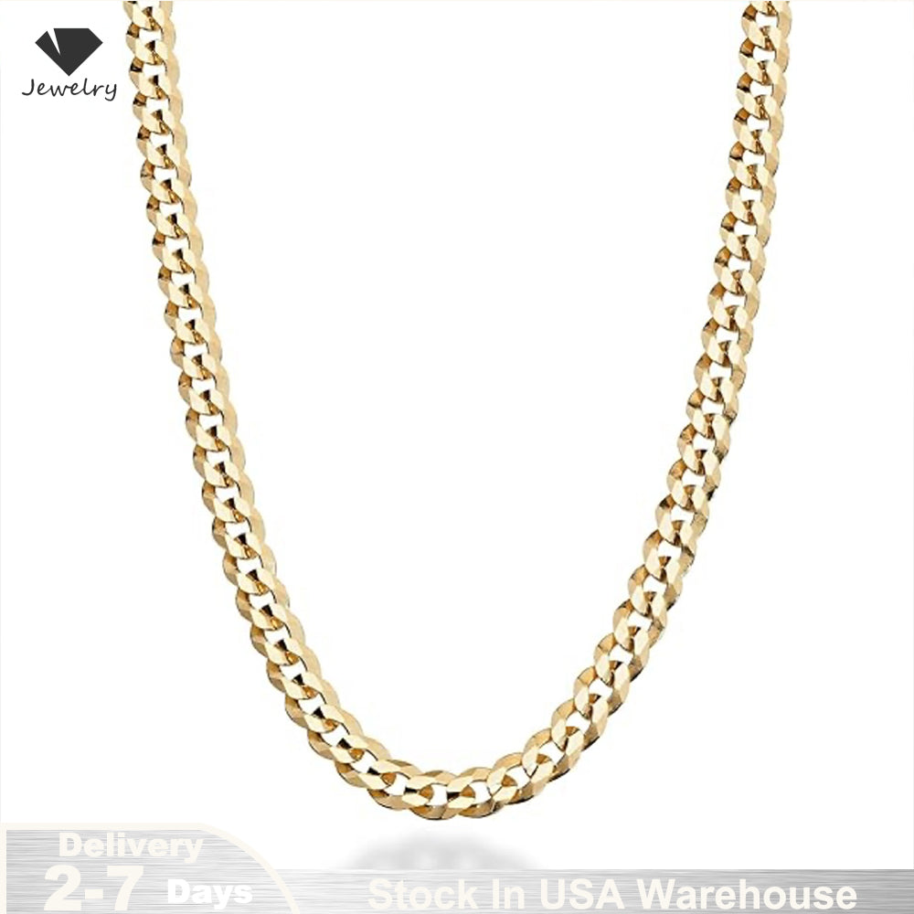 18K Gold Plated 5mm Curb Cuban Link Chain Necklace High Polished 925 Sterling S