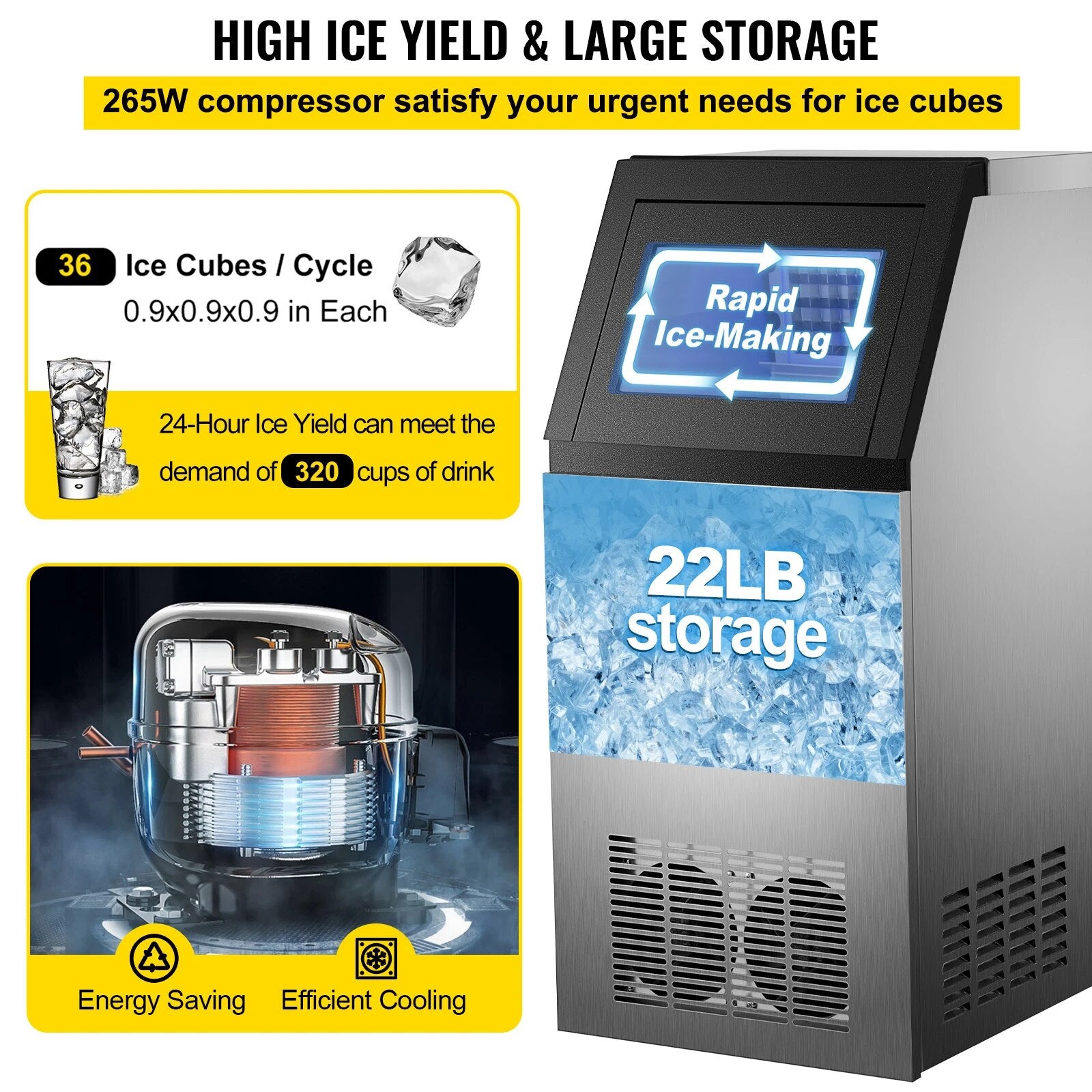VEVOR 30KG 35KG 40KG 60KG/24H Commercial Ice Maker Ice Cube Machine High Ice Yi image 3