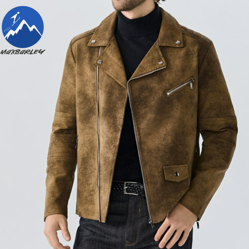 Maxbarley Men Leather Jacket 2025 Autumn Motorcycle Tie Dye Leather Coat High E