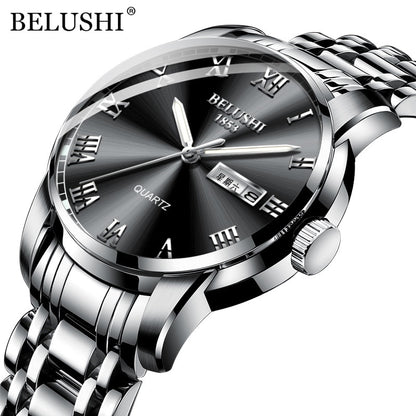 BELUSHI Men's Fashion Business Quartz Watches Top Luxury Brand Full Steel Water image 5