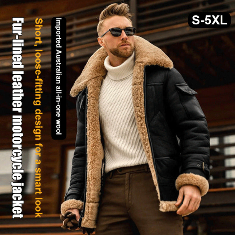 Men's fur alliSHOPUSATEXe jacket midlength coat thickened imitation leather autumn and