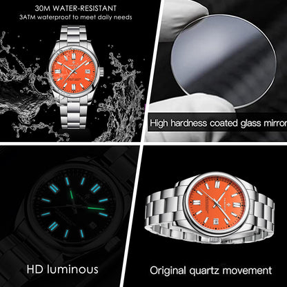 Watch for Men Orange Watch Dial Analog Quartz Wristwatches AKNIGHT Waterproof C image 10