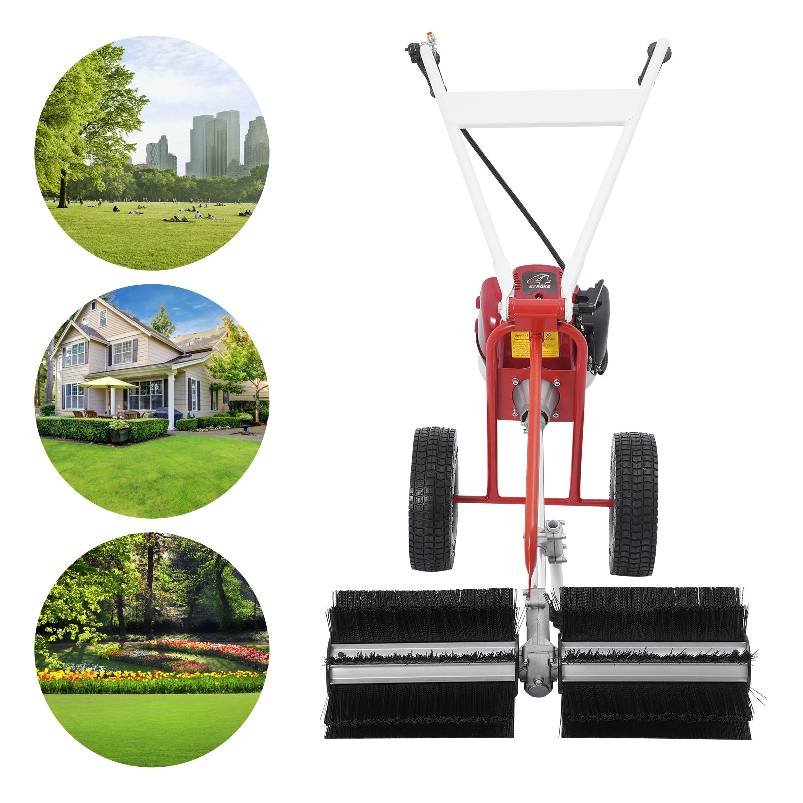 Lawn Brush Sweeper Hand Push Sweeper four-stroke gasoline engine with 1 Pair Go image 3