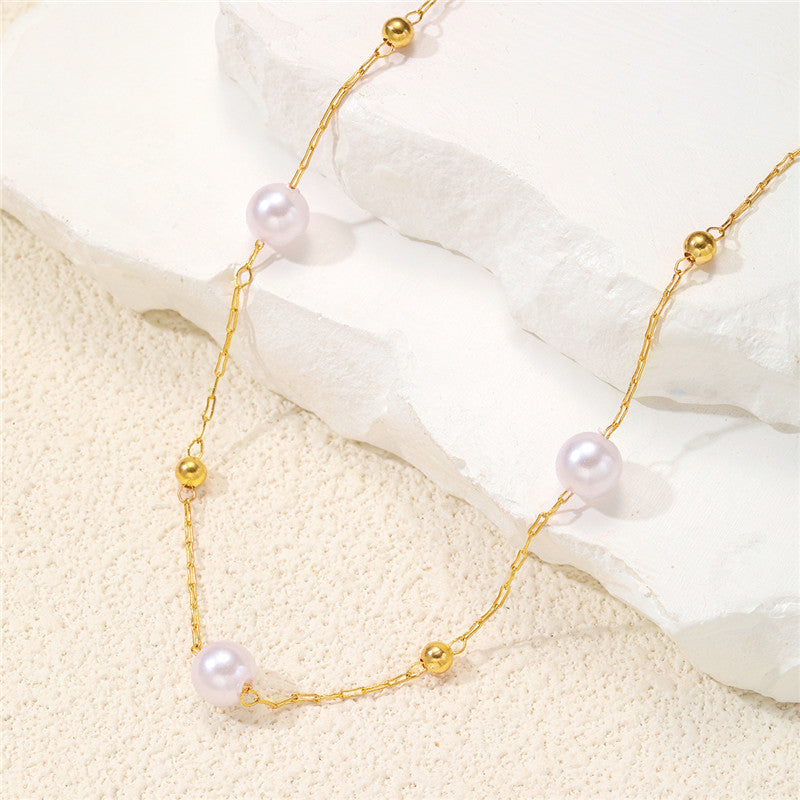 Pearl Beads Chic Exquisite Necklace Gold Color Thin Chain Minimalist Cha