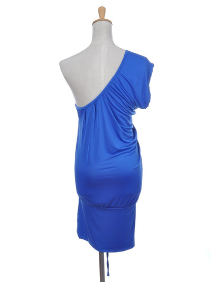 Summer Women Fit Blue One Shoulder Short Sleeve  Classy Tunic Party Dress image 4