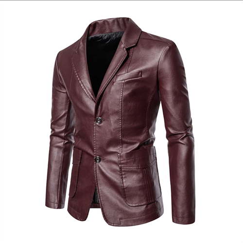 2024 New Men Business Casual Leather Jacket Black / khaki Fashion Male Suit Col image 5