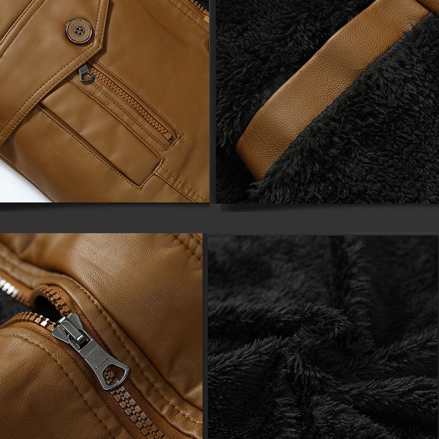 Men's Outdoor Sport Motorcycle Leather Jacket Solid Color Zipper Stand Collar W image 6