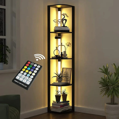 VTRIN Corner Shelf with Light, Modern Home Decor Stand Floor Lamps with Storage image 1