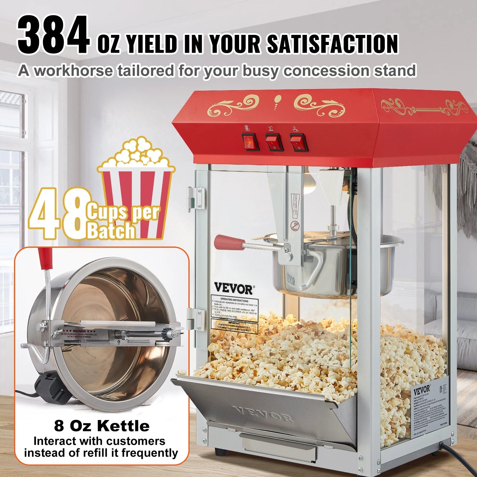 VEVOR 8/12Oz Electric Popcorn Maker Commercial Popper Machine  Automatic Corn C image 5