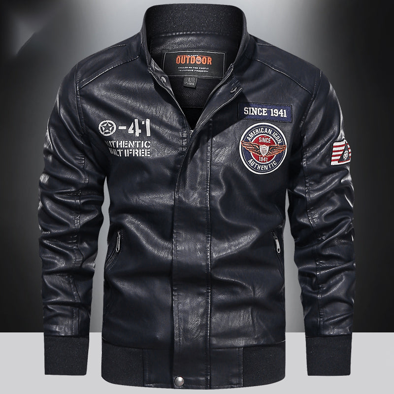 Spring and Autumn Men's Motorcycle Suit Leather jacket Color blocking American  image 7