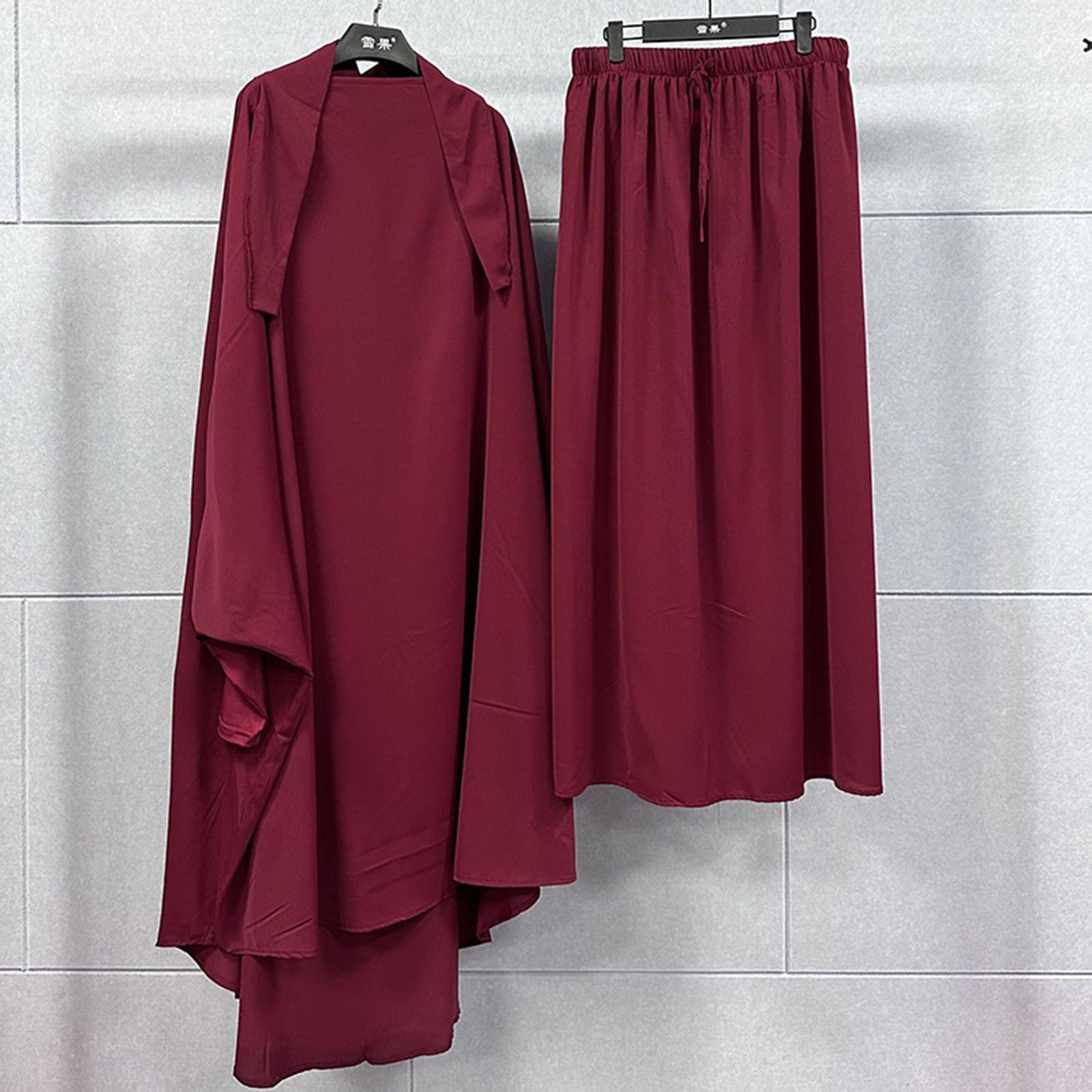 Muslim Plus Size Two Piece Set Long Shirt Long Skirt Robe Set Solid Colour Casu image 0