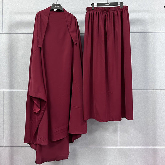 Muslim Plus Size Two Piece Set Long Shirt Long Skirt Robe Set Solid Colour Casu image 0