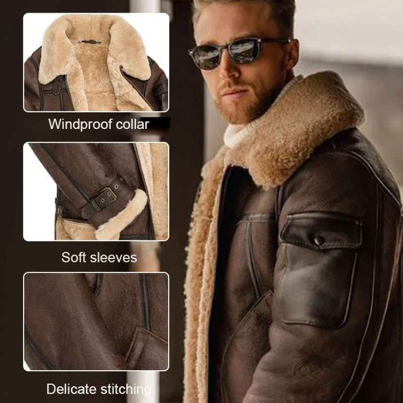 Men's fur allinone jacket midlength coat thickened imitation leather autumn and image 6