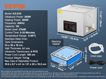 SucceBuy 2L 3L 6L 10L 22L 30L Ultrasonic Cleaner Stainless Steel Portable Clean image 5