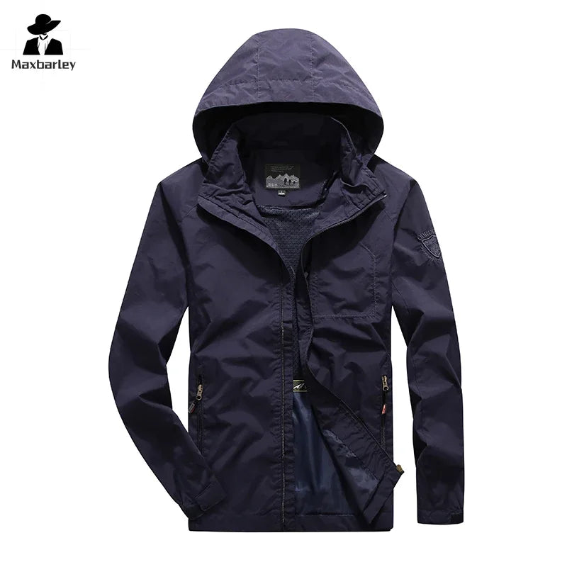 Men's Windbreaker Hiking Jacket Men's Thin Waterproof MA-1 Pilot Hooded Coat Me image 2