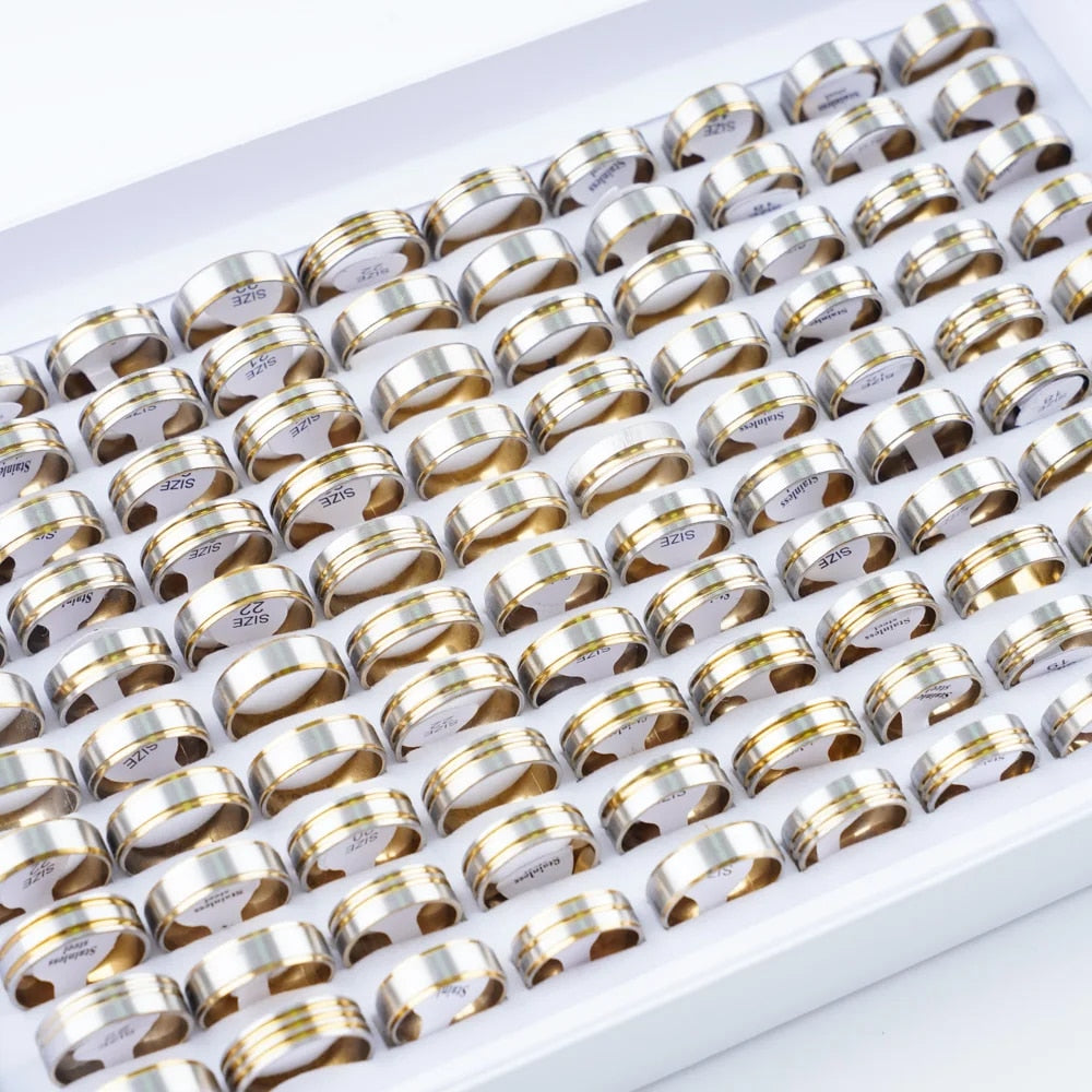 20Pcs/Lot Fashion Mix Style Hollow Stripe Punk Spikes Stainless Steel Rings Jew image 0