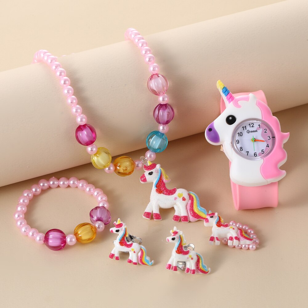 Children Rainbow Horse Patter Watch Jewelry Set Necklace Earrings Ring Bracelet image 6