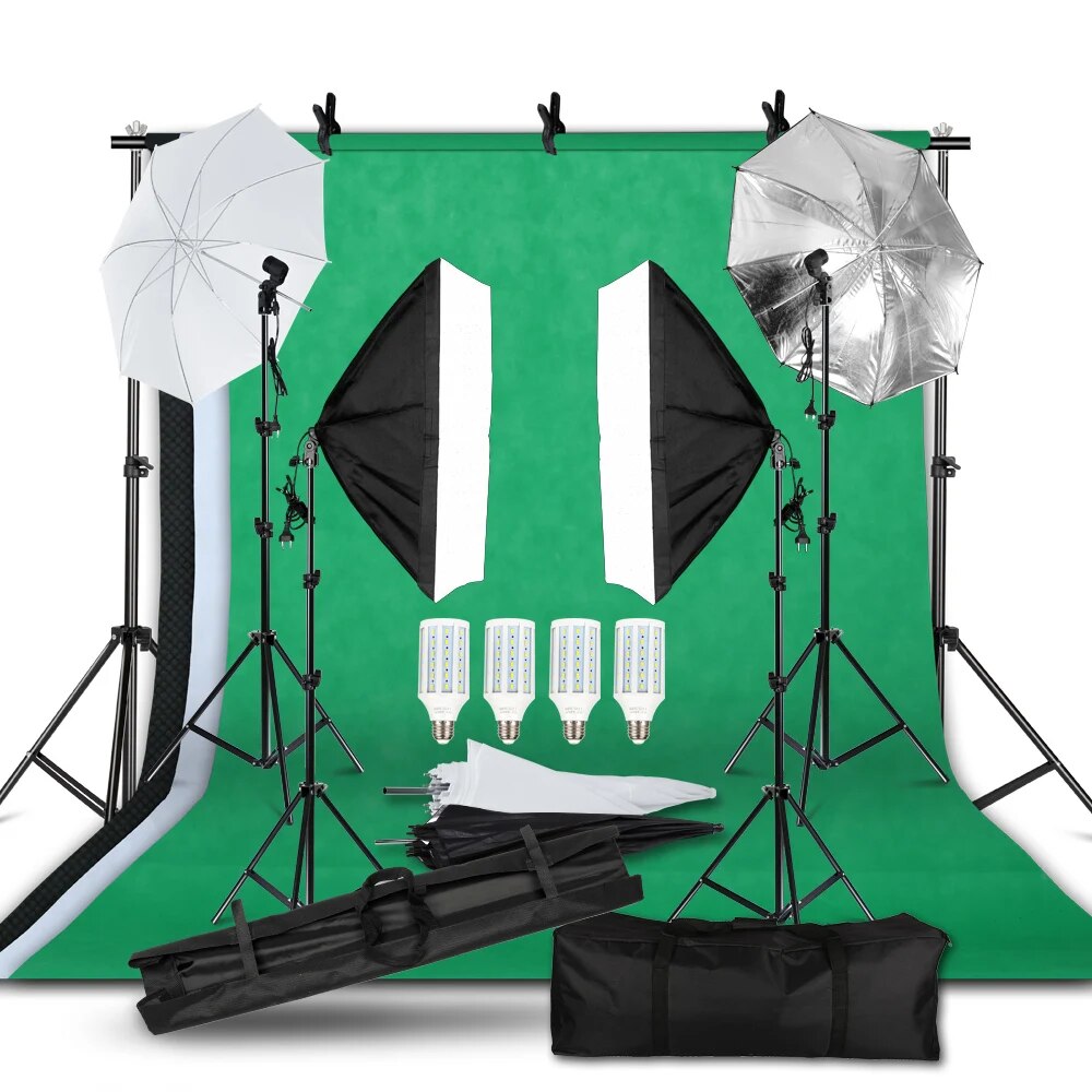 Photography Photo Studio Softbox Lighting Kit With 2x3M Backdrop Frame 4 Pcs 2M image 1