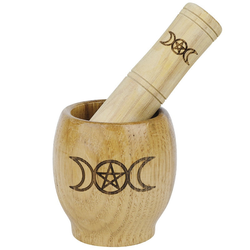 Pentacle Moon Natural Handcrafted Bamboo Bowl Flat-Bottomed Can Round Pounding image 2