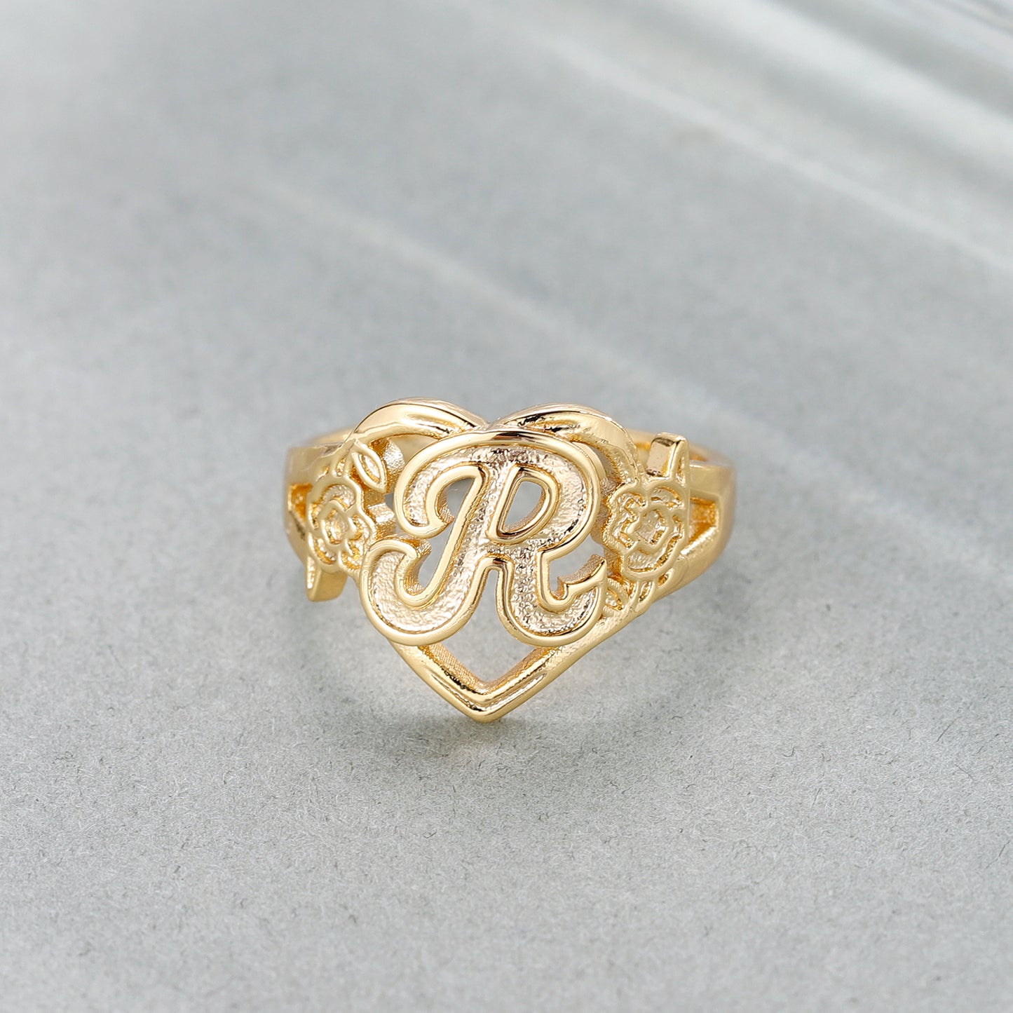 Personalise Initials Heart Ring For Women Custome Gold Letter Bridesmaid Gift F