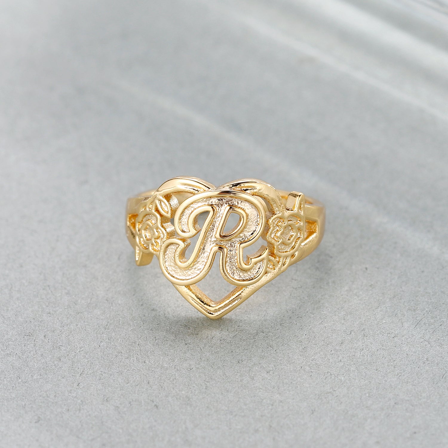 Personalise Initials Heart Ring For Women Custome Gold Letter Bridesmaid Gift F