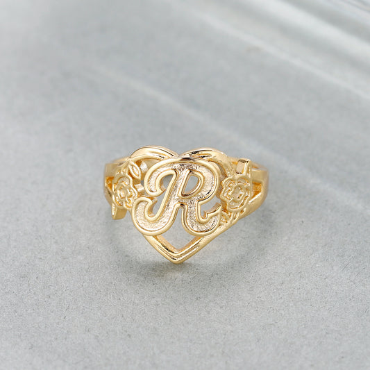 Personalise Initials Heart Ring For Women Custome Gold Letter Bridesmaid Gift F