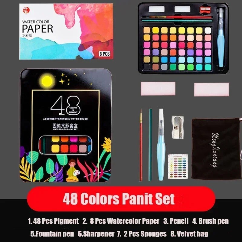 63 Pcs  Watercolor Paint Set 48 Colors Painting Set With Paint Brus image 2