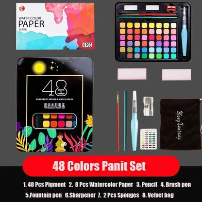 63 Pcs  Watercolor Paint Set 48 Colors Painting Set With Paint Brus image 2