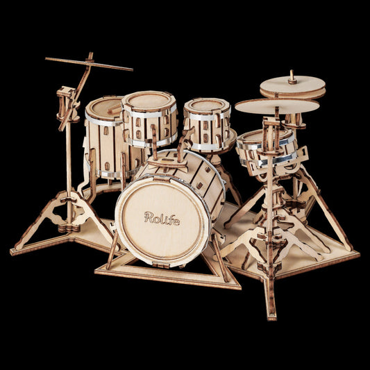 Robotime Stem Wooden Puzzle 3D Musical Instrument Assembly Saxophone Drum Kit A