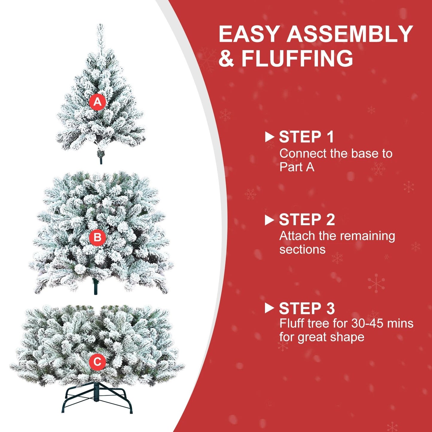 4/5/6/7/7.5/8/9FT Snow Flocked Christmas Tree with Metal Stand Holiday Easy Ass image 4