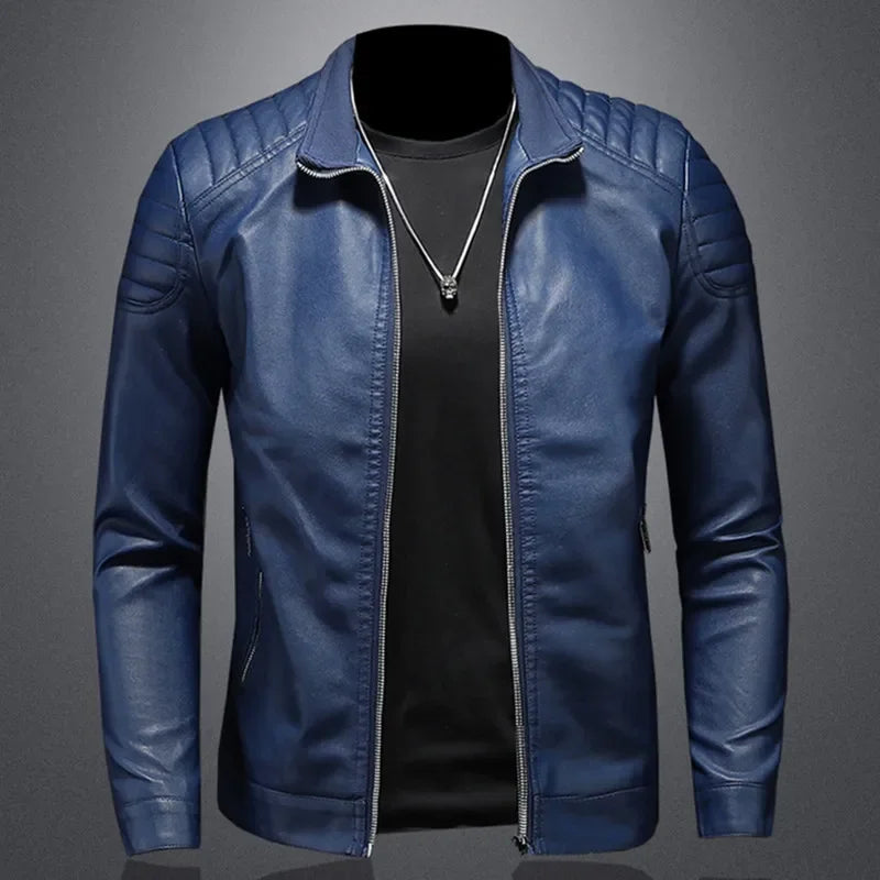 2024 Spring Moto Pu Leather Jacket Men Motorcycle Leahter Jacket Male Stand Col image 4