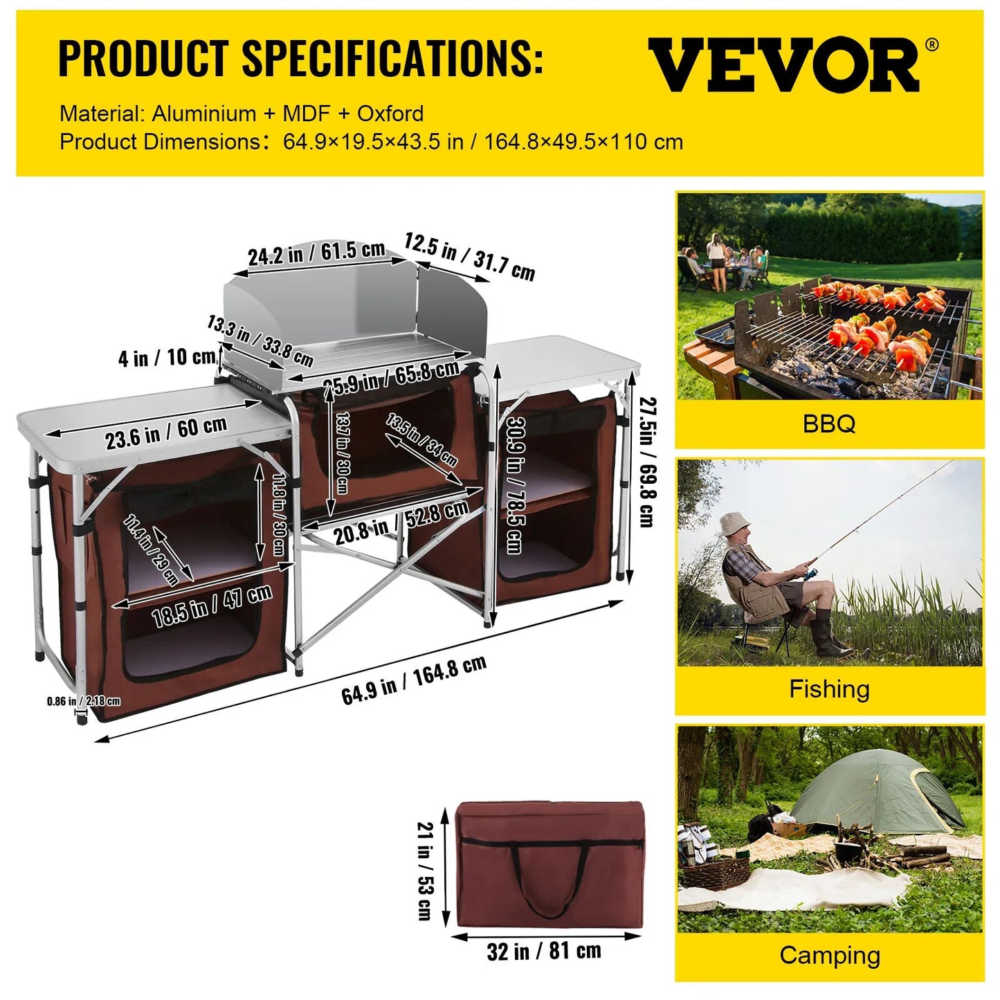 VEVOR Camping Outdoor Kitchen Table Cabinet Foldable Folding Cooking Storage Ra image 1