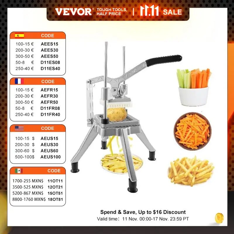 VEVOR Commercial Vegetable Fruit Dicer Cutter 6mm 9mm 12.7mm Blade Home Potato image 1