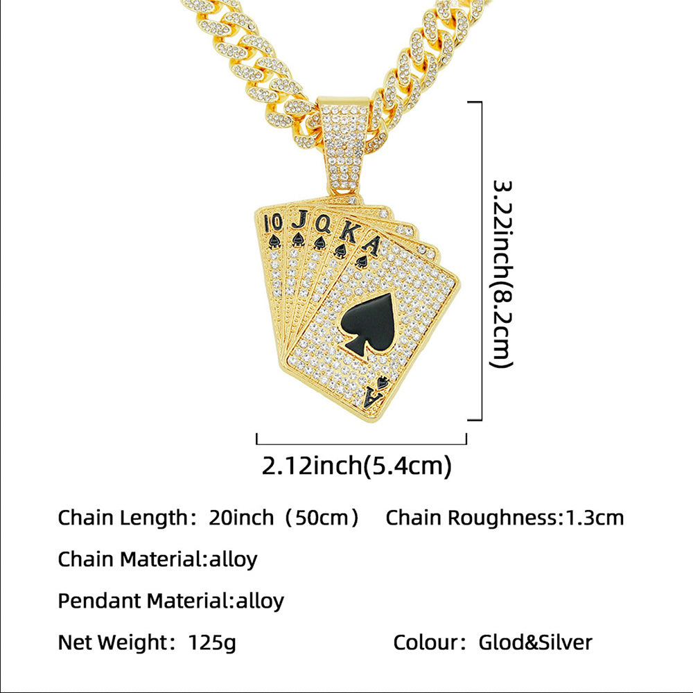 18K Gold Plated Hip-Hop Iced Out Spades Playing Card Necklace Men's Personalize image 7