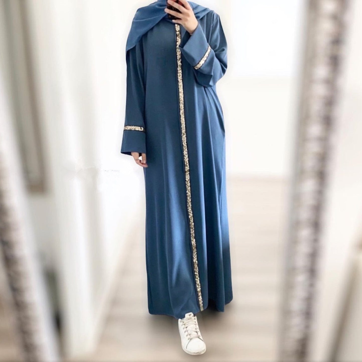 Women Muslim Long Dress Sequin Kaftan Robes Malaysia Dubai Arab Islam Abaya Isl image 3