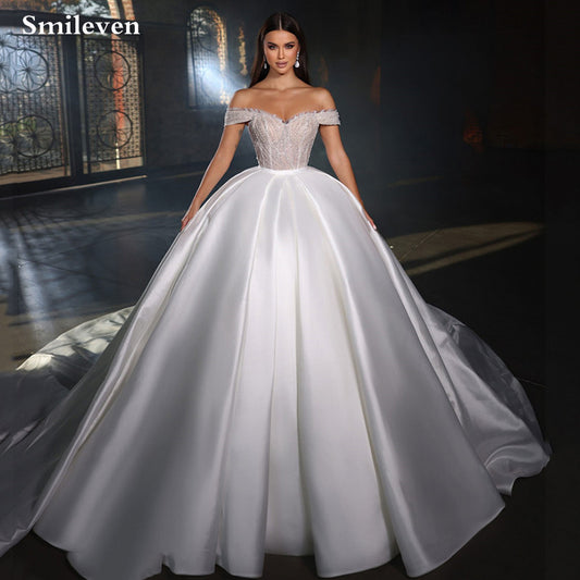 Smileven Saudi Arabia Wedding Dress Off The Shoulder Beading Bride Dresses Robe