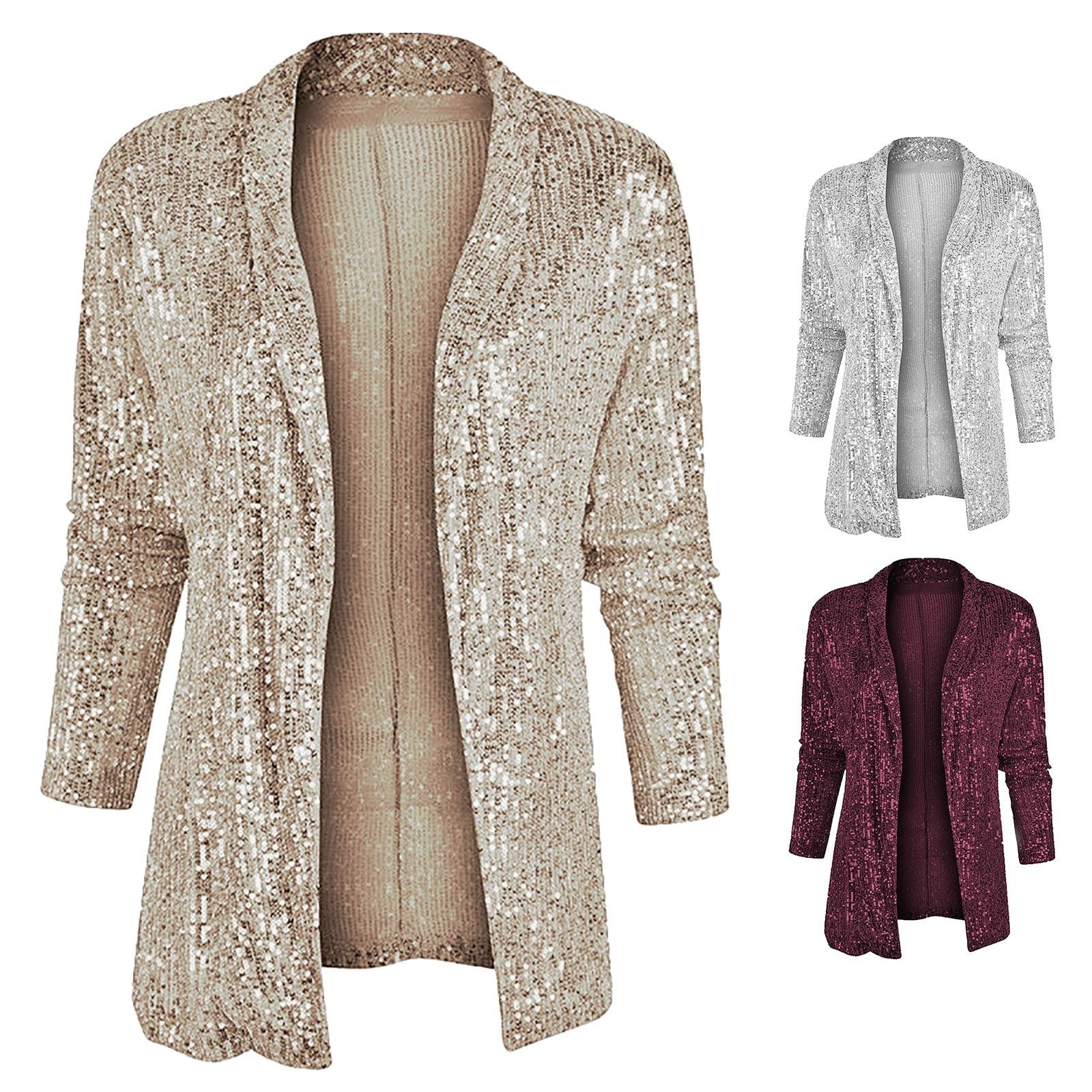 Women's Sequin Blazer Silver Glitter Long Sleeve Suit Jacket for Women Autumn F image 4